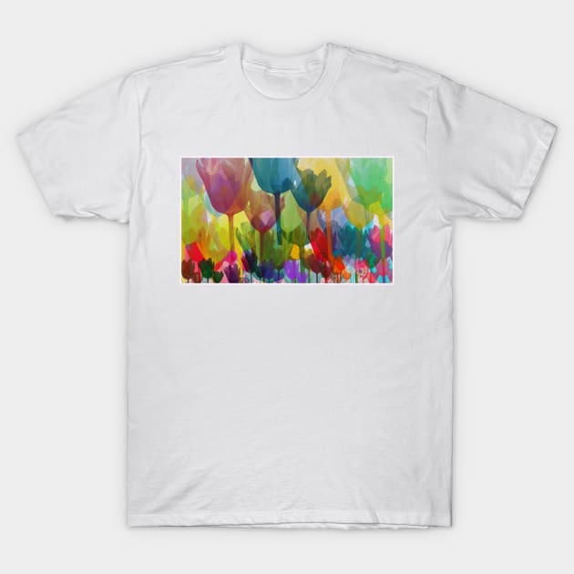 Rainbow Watercolor Tulips T-Shirt by FloralPatterns